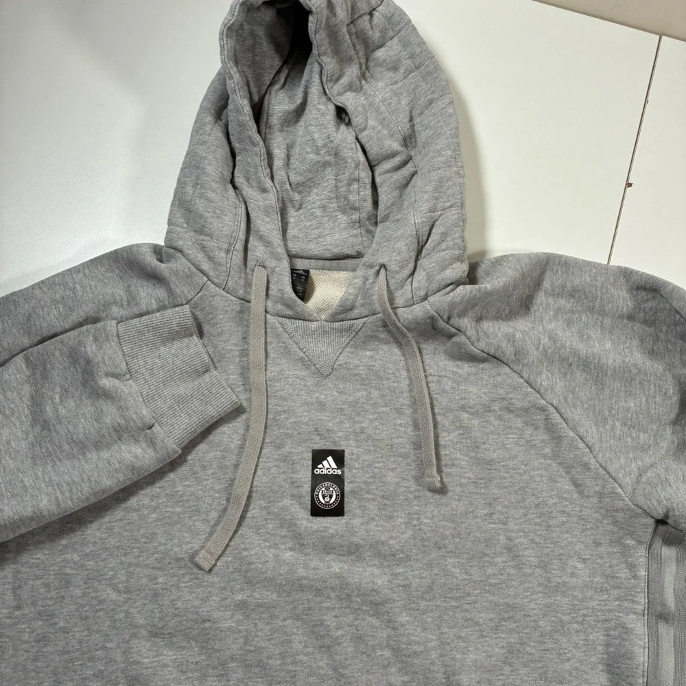 Philadelphia Union Adidas Hoodie Medium Gray MLS Quilted Hood Pullover Soccer